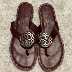 Brighton Red Maroon Leather Flip Flop Slide Sandals Alice - Women’s Size 7.5